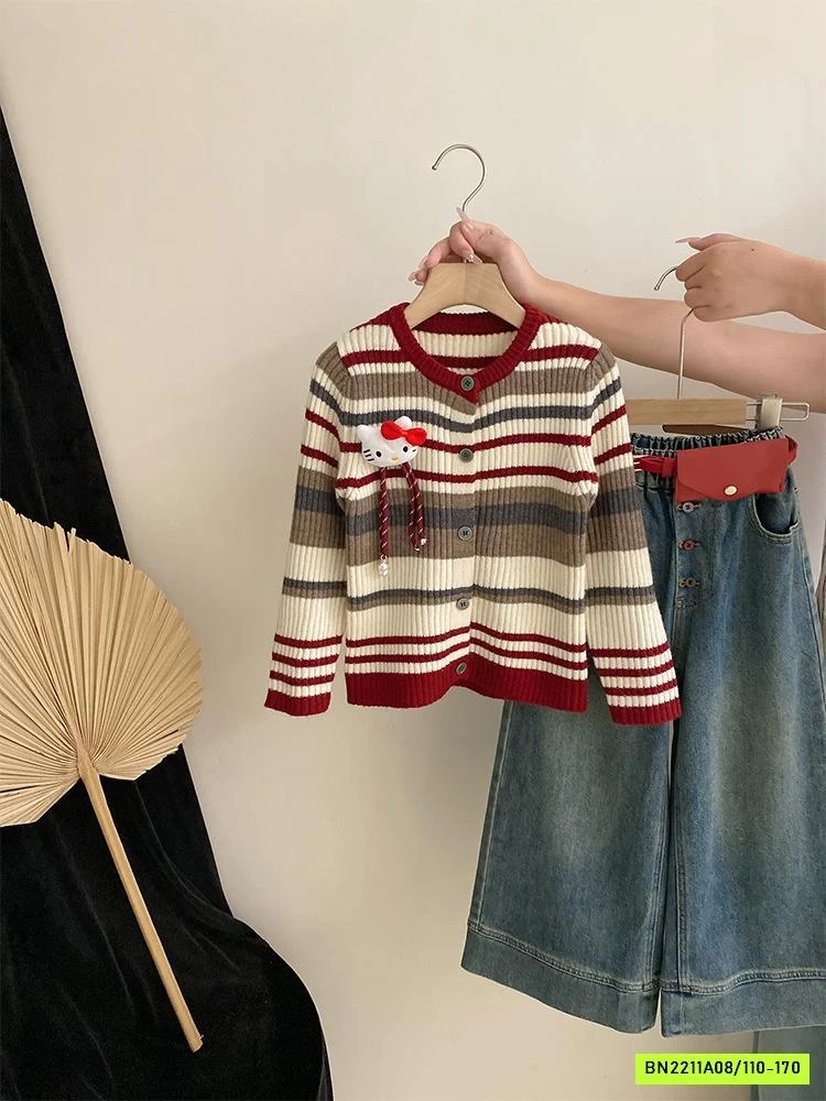 ÁO LEN KẺ MIX JEANS SUÔNG