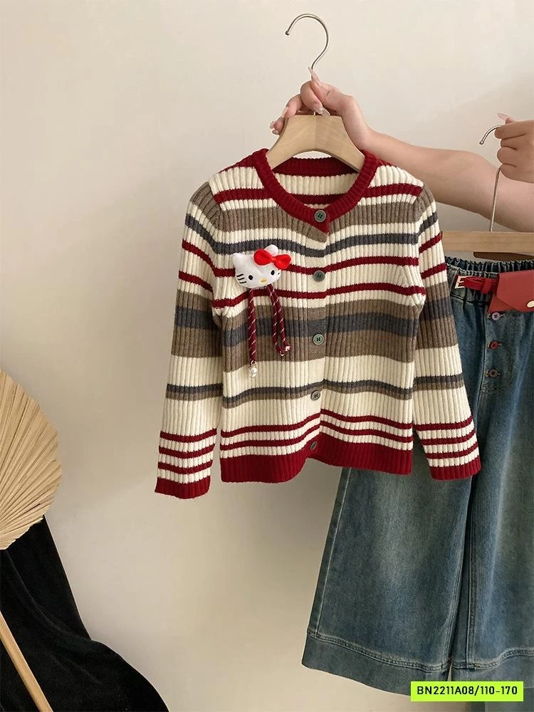 ÁO LEN KẺ MIX JEANS SUÔNG