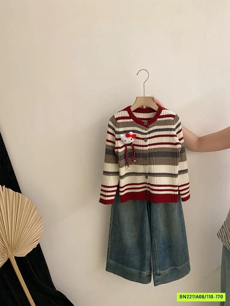 ÁO LEN KẺ MIX JEANS SUÔNG