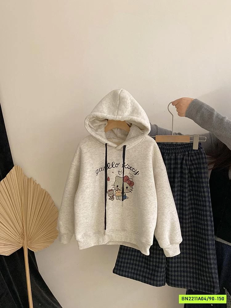 HOODIE KITTY MIX QUẦN NỈ SUÔNG CARO
