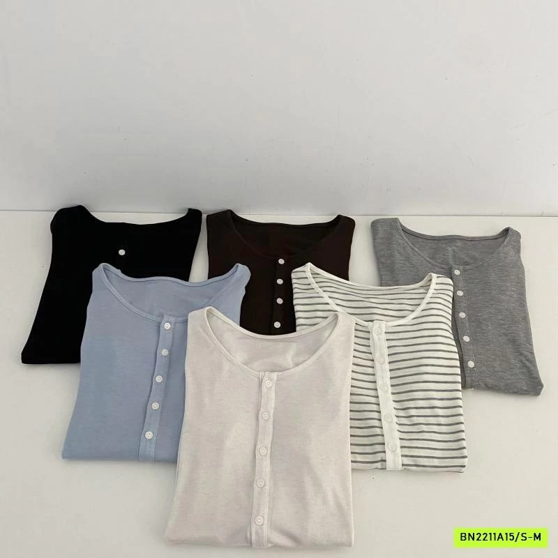 ÁO THUN MỎNG MẶC THU CÚC CỔ