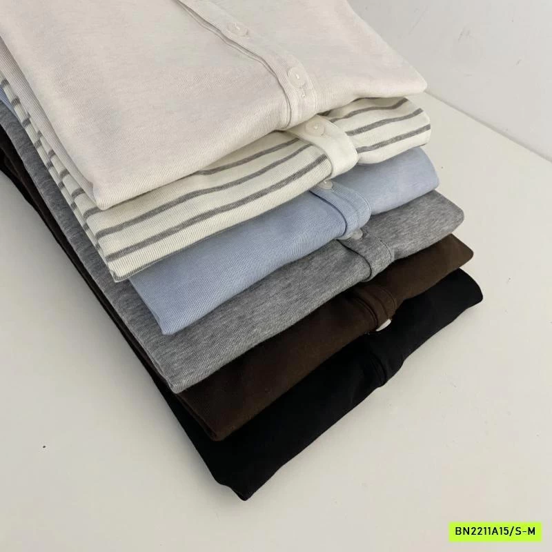 ÁO THUN MỎNG MẶC THU CÚC CỔ