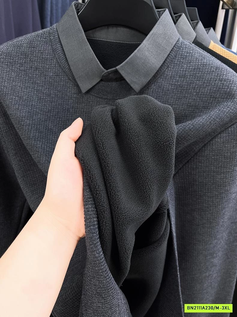 ÁO LEN NAM LÓT NHUNG CỔ SƠ MI CAO CẤP