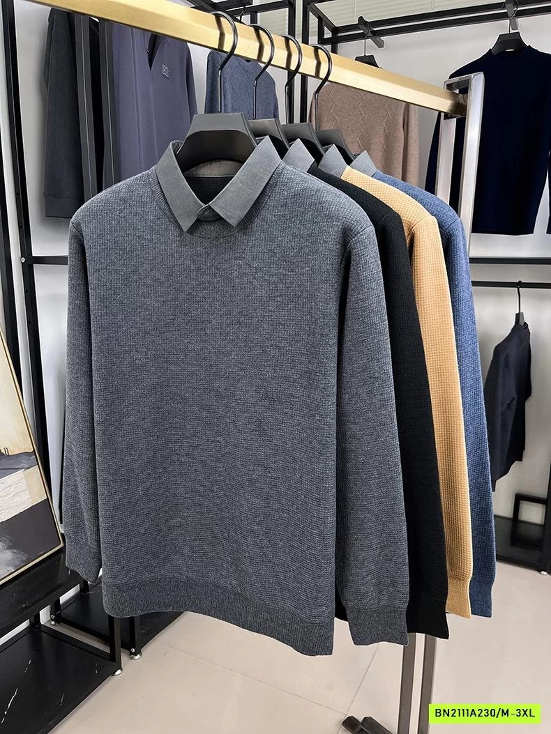 ÁO LEN NAM LÓT NHUNG CỔ SƠ MI CAO CẤP