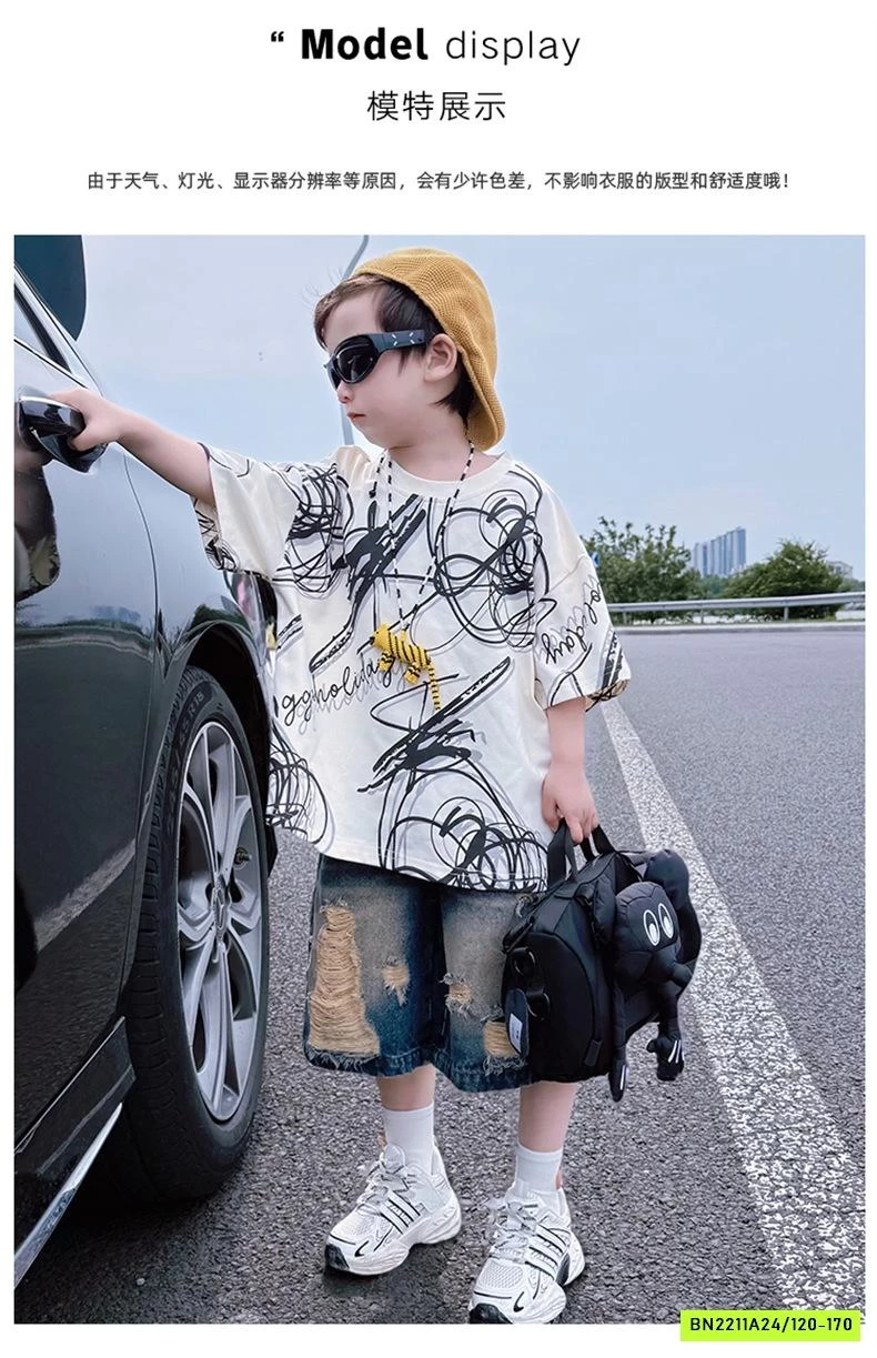 ÁO THUN HỌA TIẾT MIX SHORT JEANS RÁCH