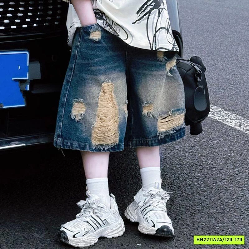 ÁO THUN HỌA TIẾT MIX SHORT JEANS RÁCH