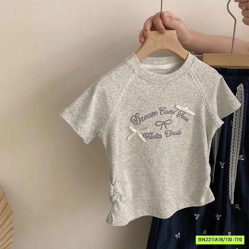 ÁO XÁM MIX QUẦN SUÔNG THÊU NƠ