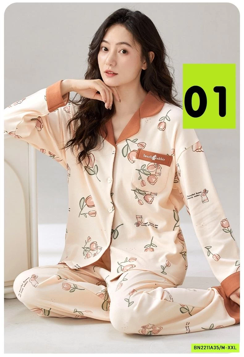 PIZAMA COTTON HOA KÈM BRA