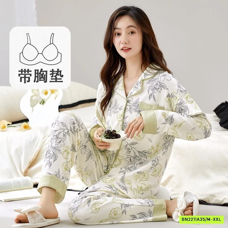 PIZAMA COTTON HOA KÈM BRA