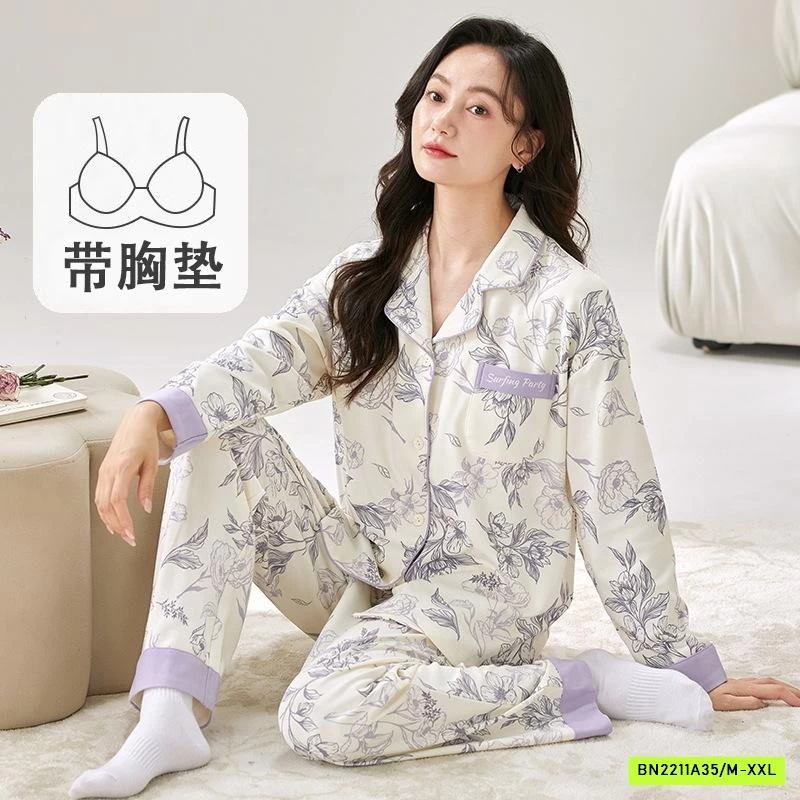 PIZAMA COTTON HOA KÈM BRA