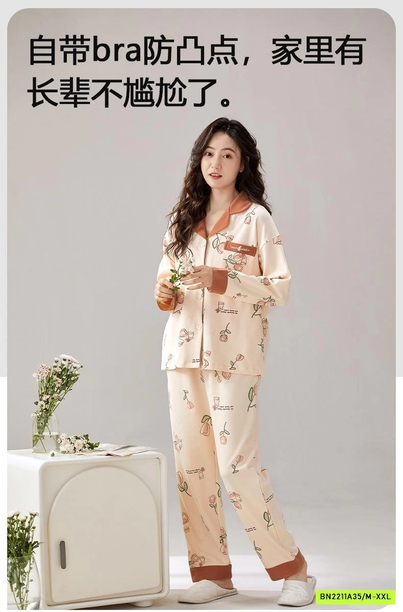 PIZAMA COTTON HOA KÈM BRA