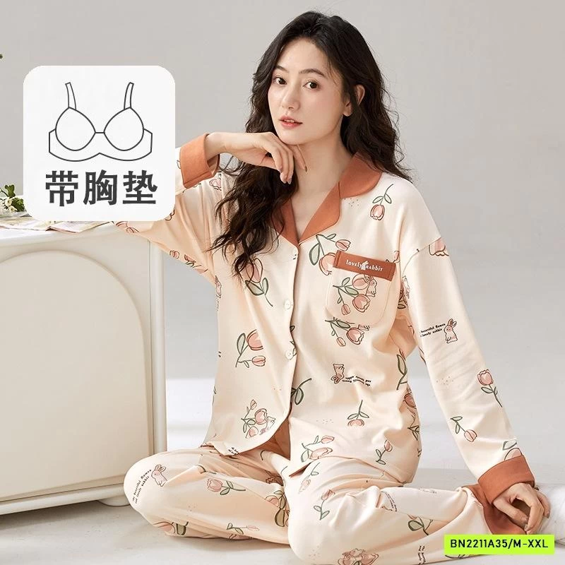 PIZAMA COTTON HOA KÈM BRA