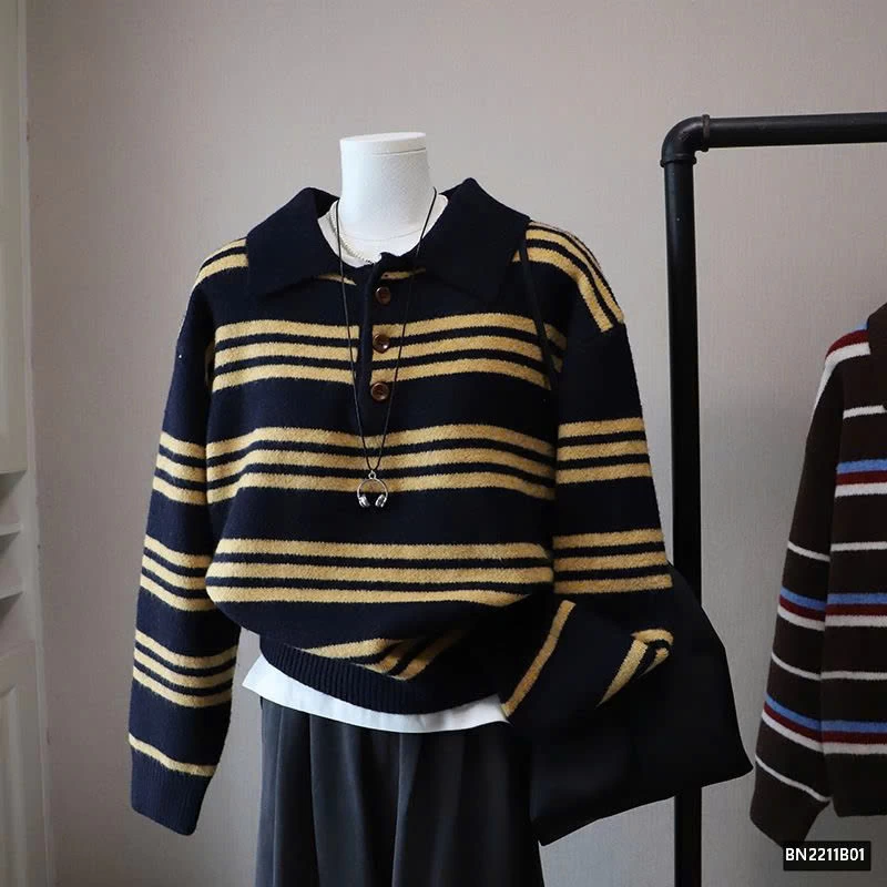 ÁO LEN KẺ NGANG CỔ BẺ