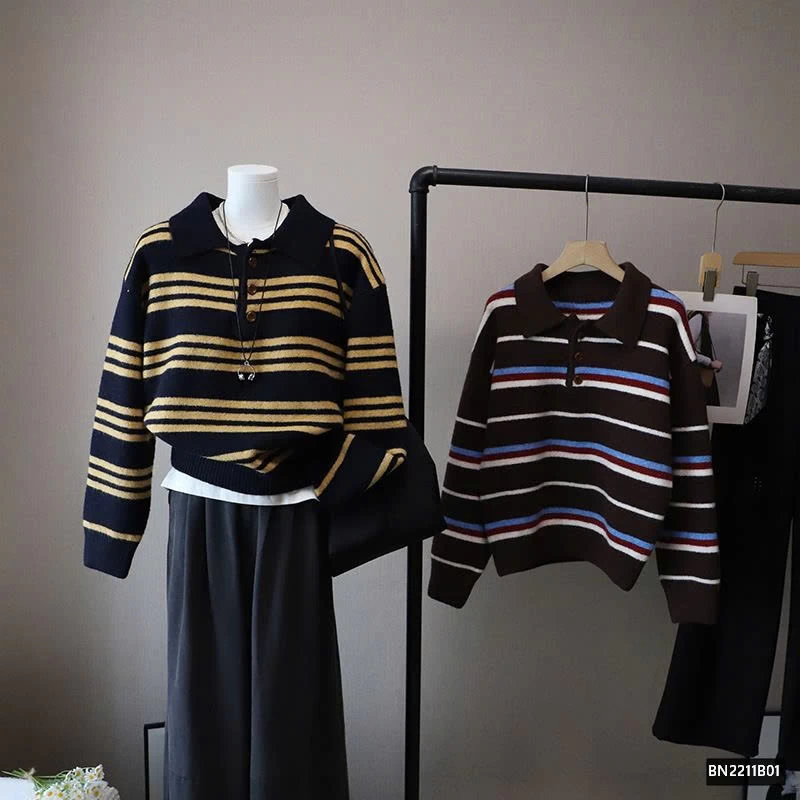 ÁO LEN KẺ NGANG CỔ BẺ