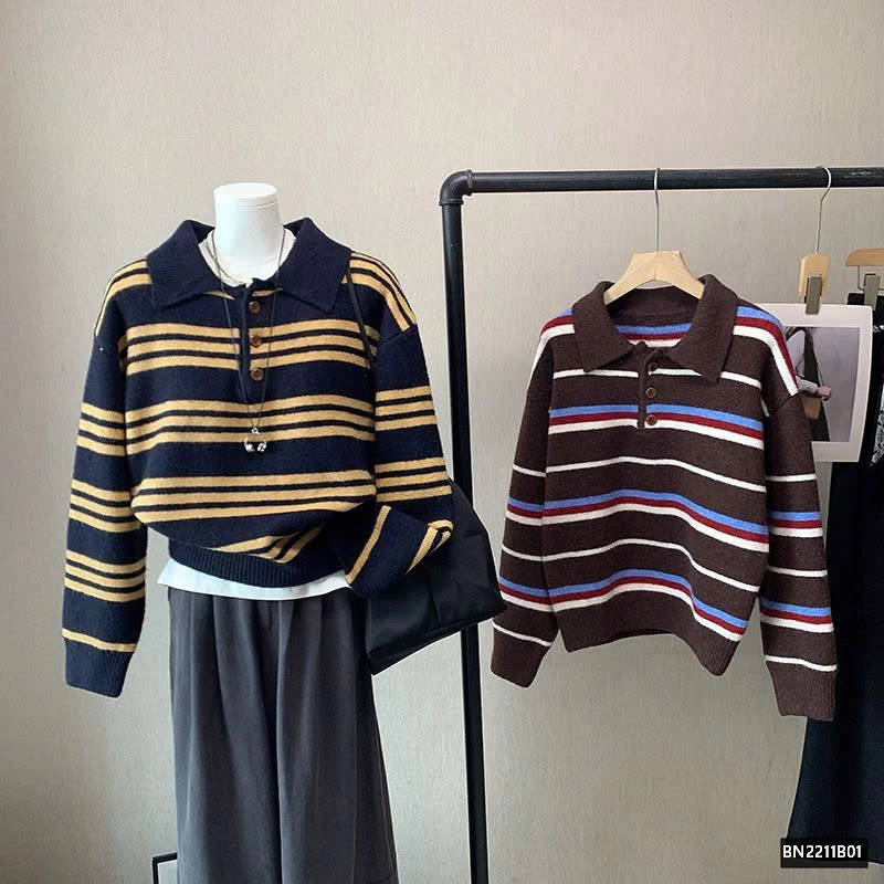 ÁO LEN KẺ NGANG CỔ BẺ