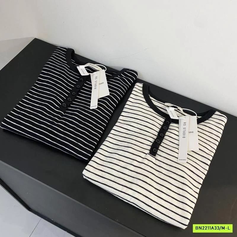 ÁO THUN KẺ NGANG CÚC CỔ