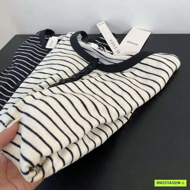 ÁO THUN KẺ NGANG CÚC CỔ