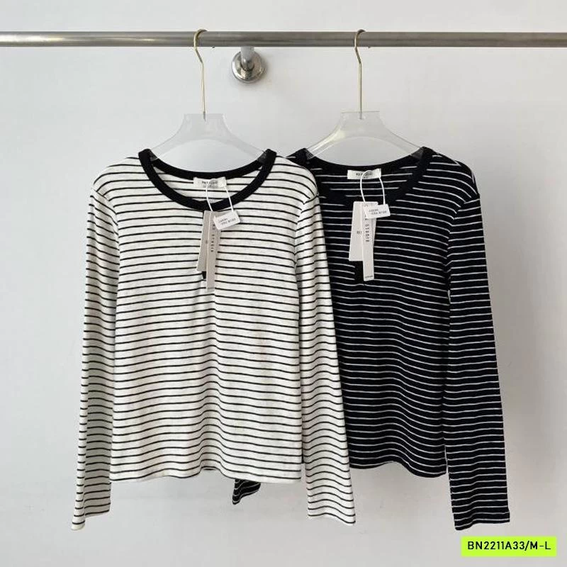 ÁO THUN KẺ NGANG CÚC CỔ