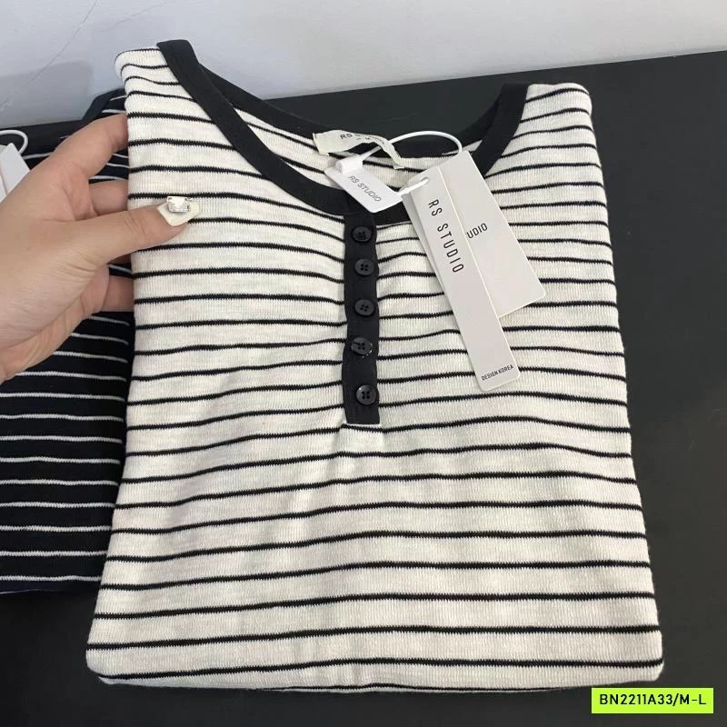 ÁO THUN KẺ NGANG CÚC CỔ