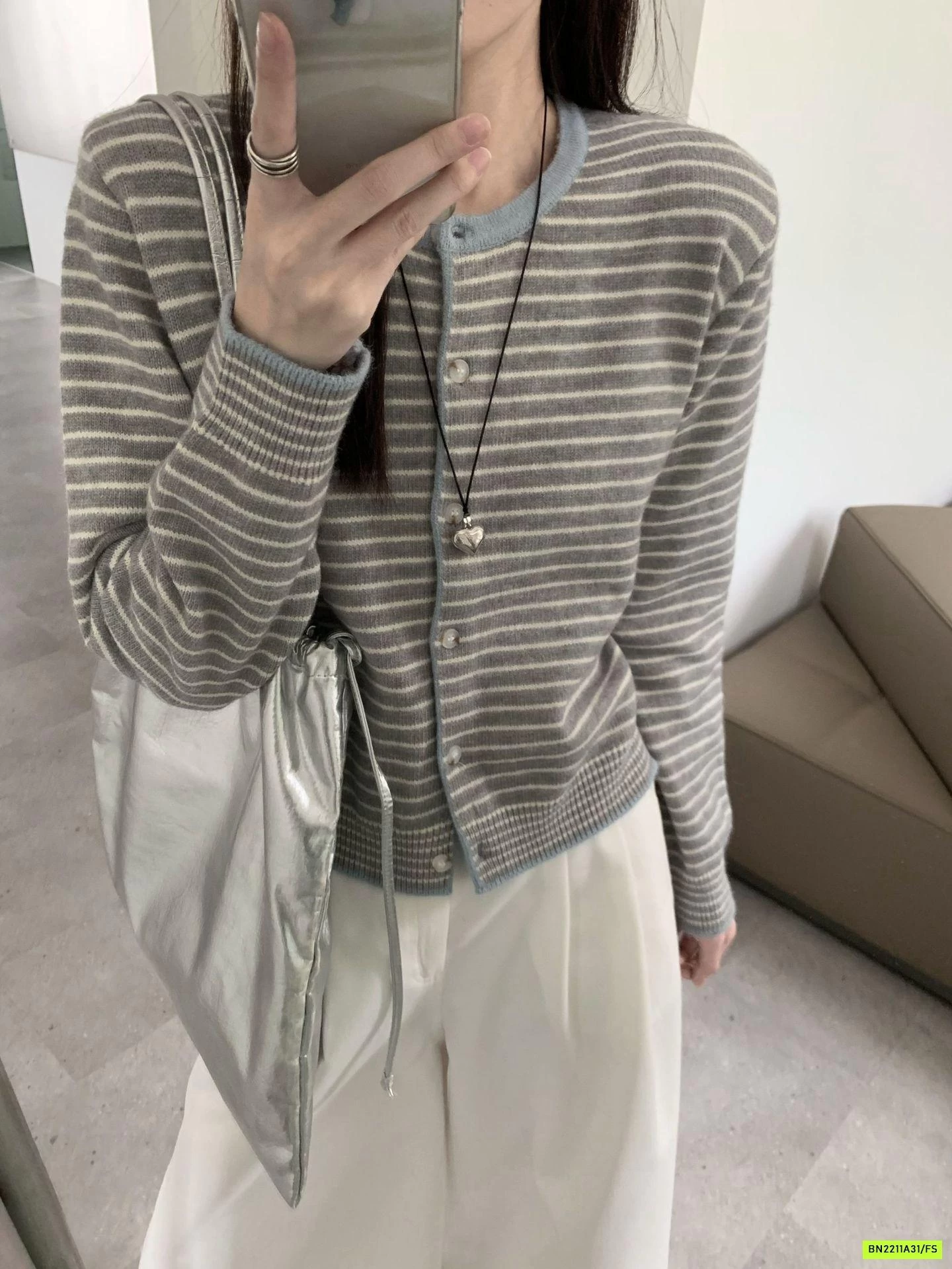 CARDIGAN LEN KẺ PHỐI MÀU VIỀN