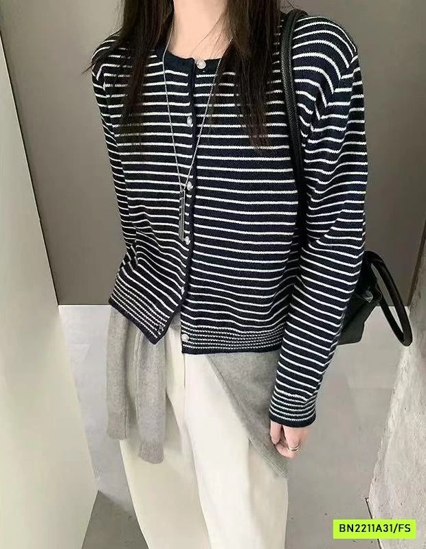 CARDIGAN LEN KẺ PHỐI MÀU VIỀN