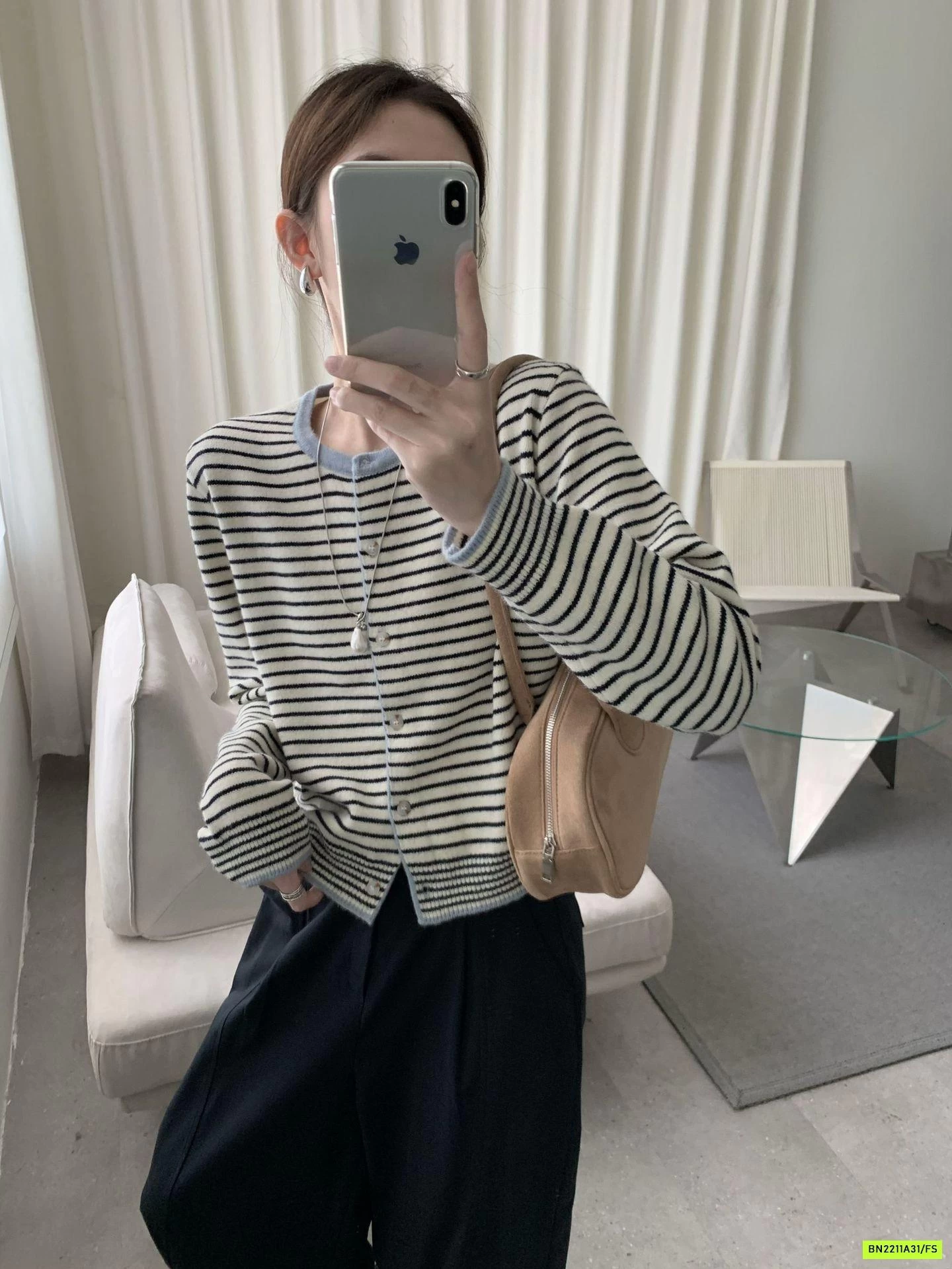 CARDIGAN LEN KẺ PHỐI MÀU VIỀN