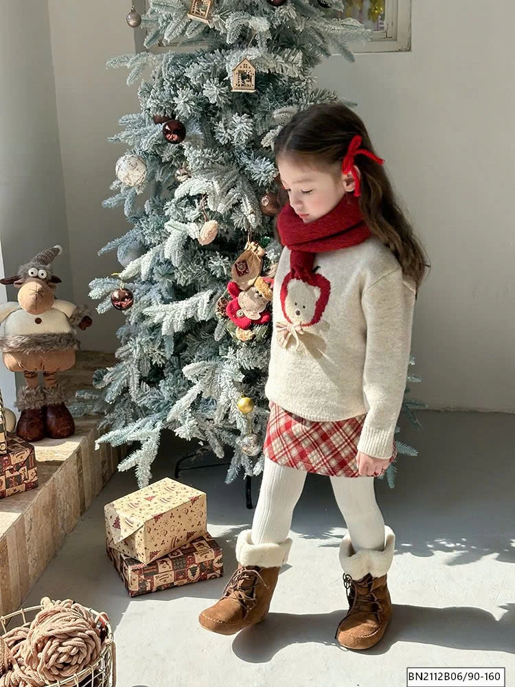 SÉT ÁO LEN GẤU MIX CHÂN VÁY CARO AMBB 24A175