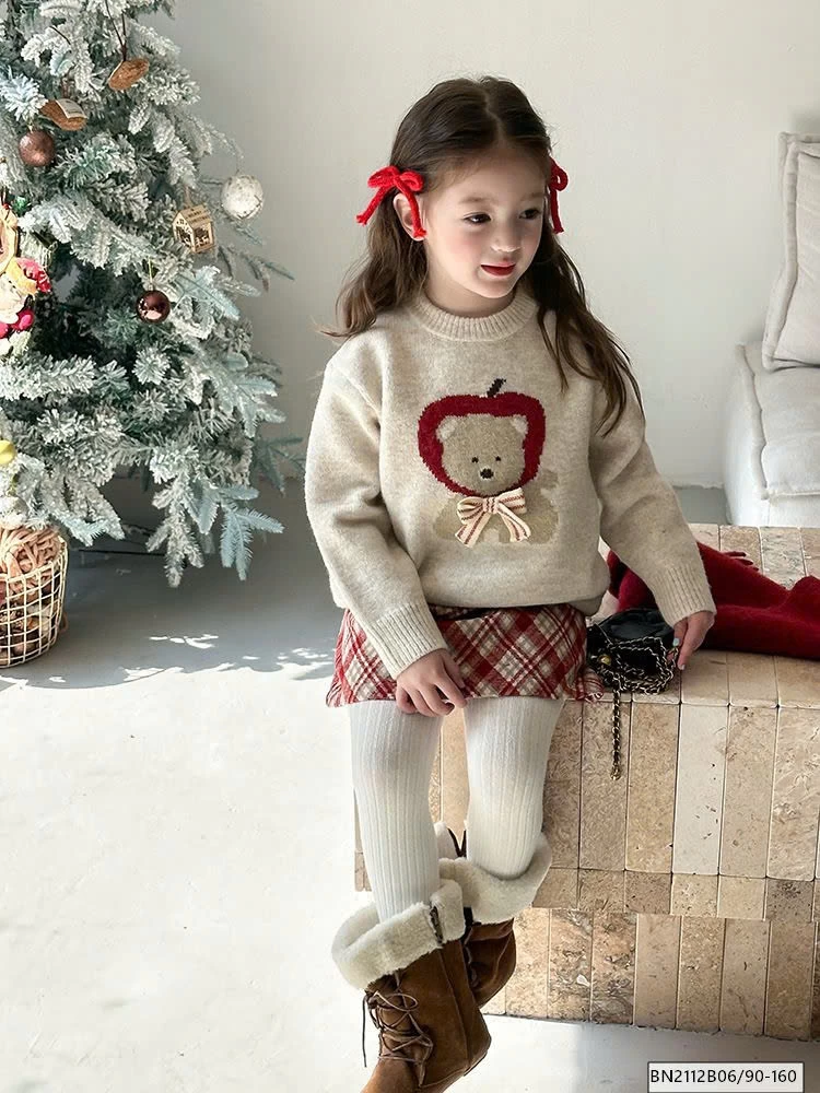 SÉT ÁO LEN GẤU MIX CHÂN VÁY CARO AMBB 24A175