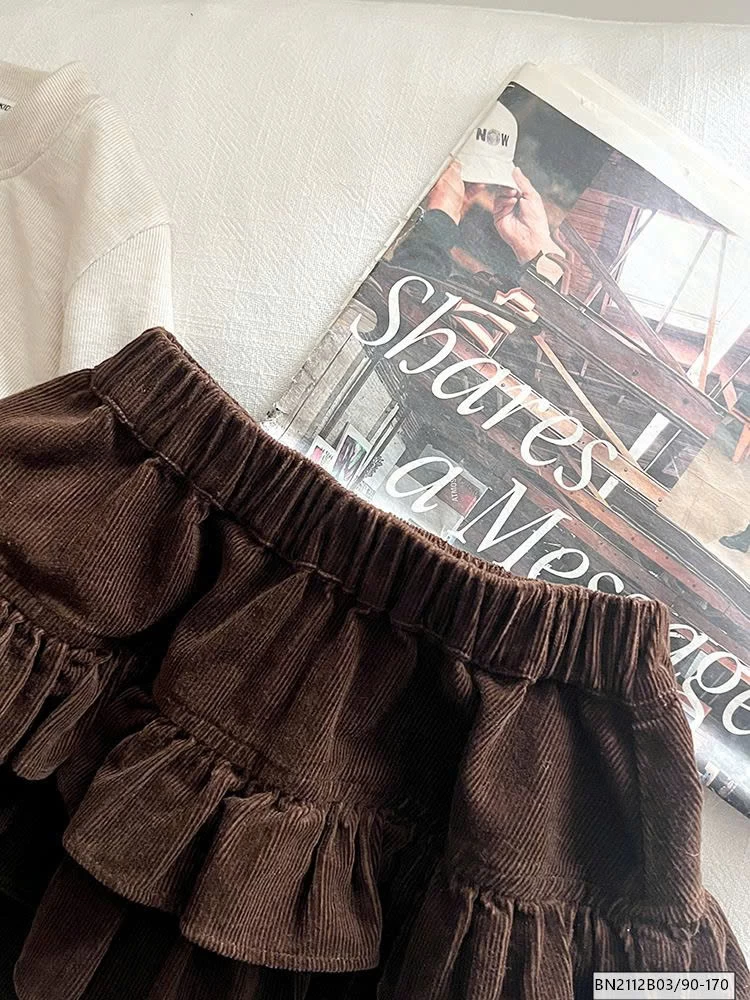 CHÂN VÁY NHUNG TẦNG BÈO AMBB 25G041