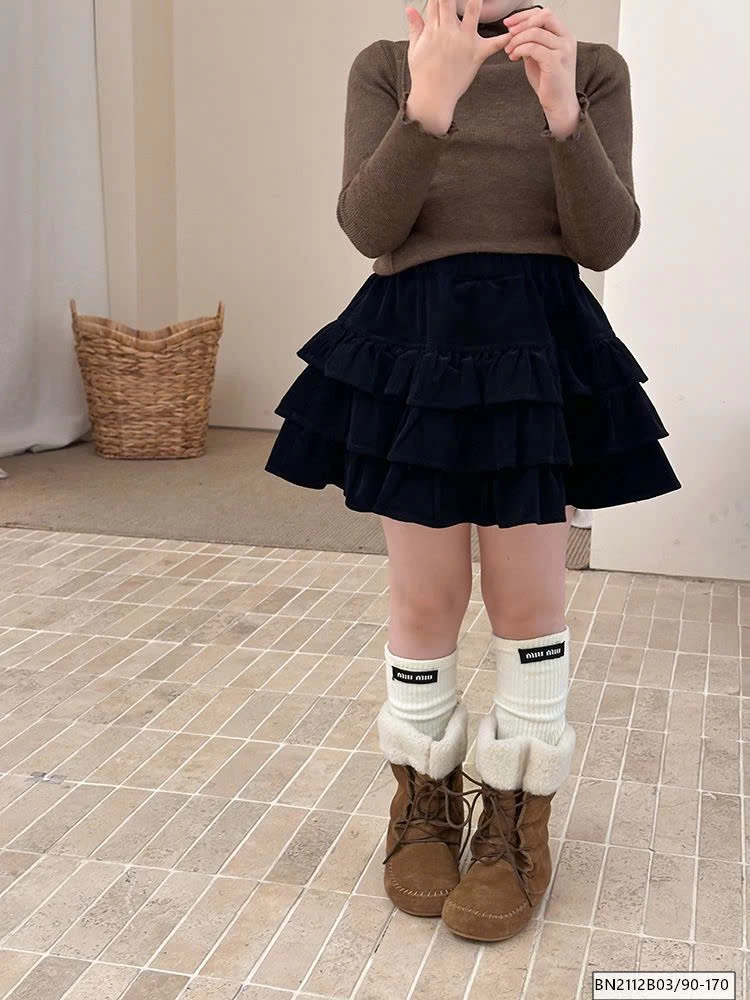 CHÂN VÁY NHUNG TẦNG BÈO AMBB 25G041