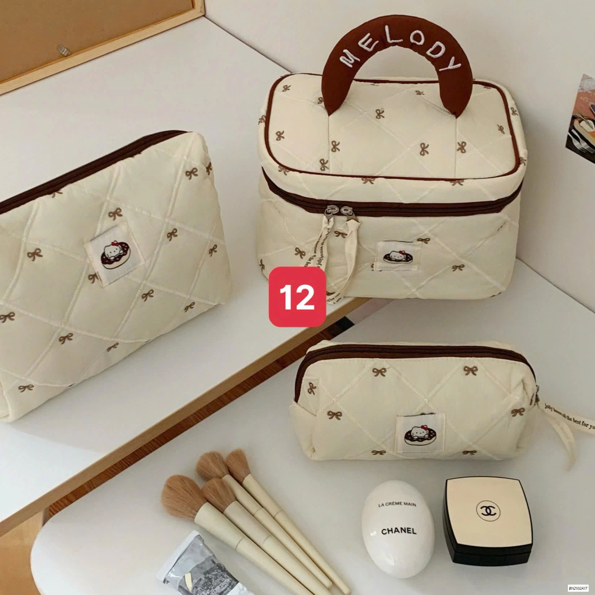 BỘ 3 TÚI ĐỰNG MỸ PHẦM TRẦN HOA TIẾT