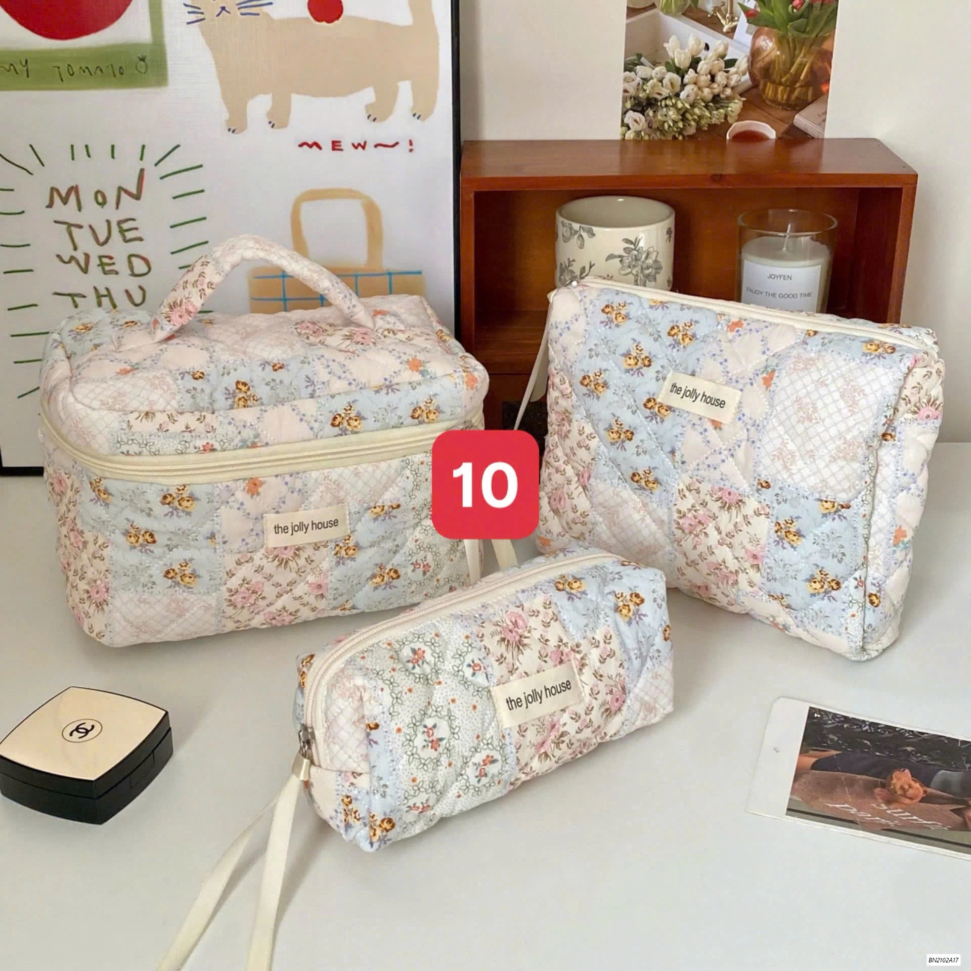 BỘ 3 TÚI ĐỰNG MỸ PHẦM TRẦN HOA TIẾT