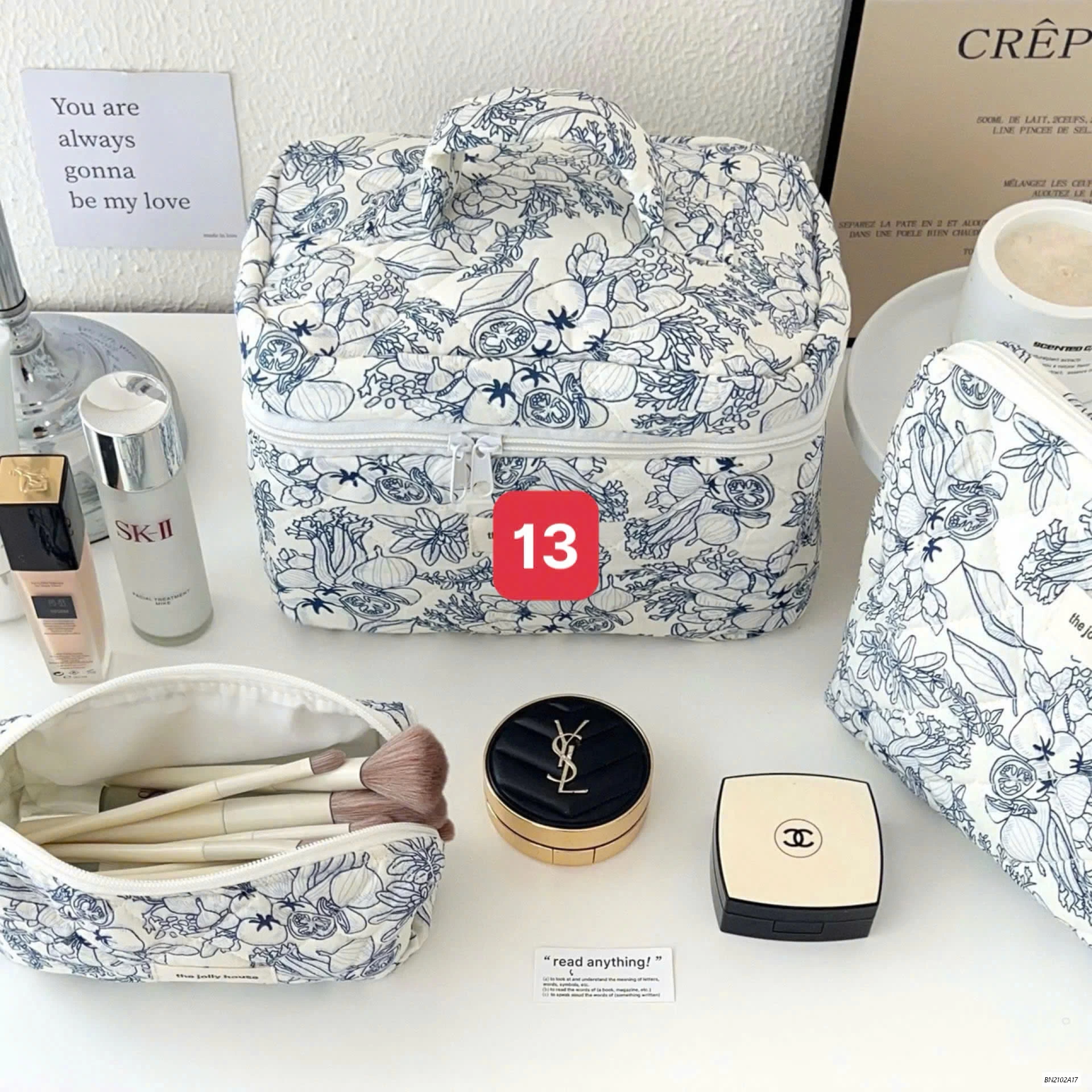 BỘ 3 TÚI ĐỰNG MỸ PHẦM TRẦN HOA TIẾT