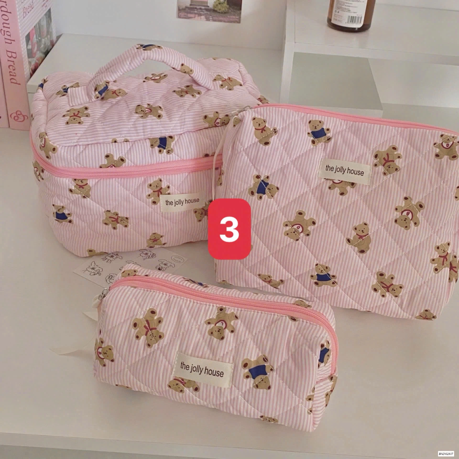 BỘ 3 TÚI ĐỰNG MỸ PHẦM TRẦN HOA TIẾT