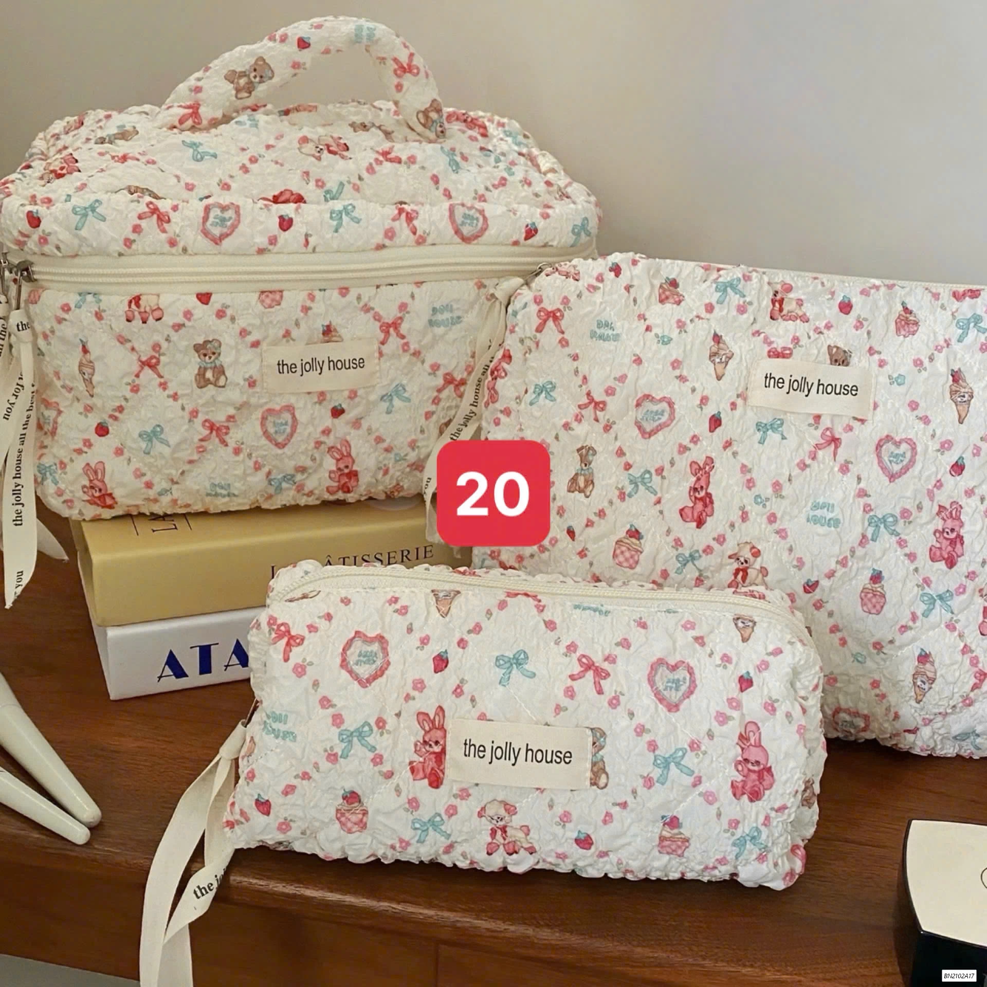 BỘ 3 TÚI ĐỰNG MỸ PHẦM TRẦN HOA TIẾT