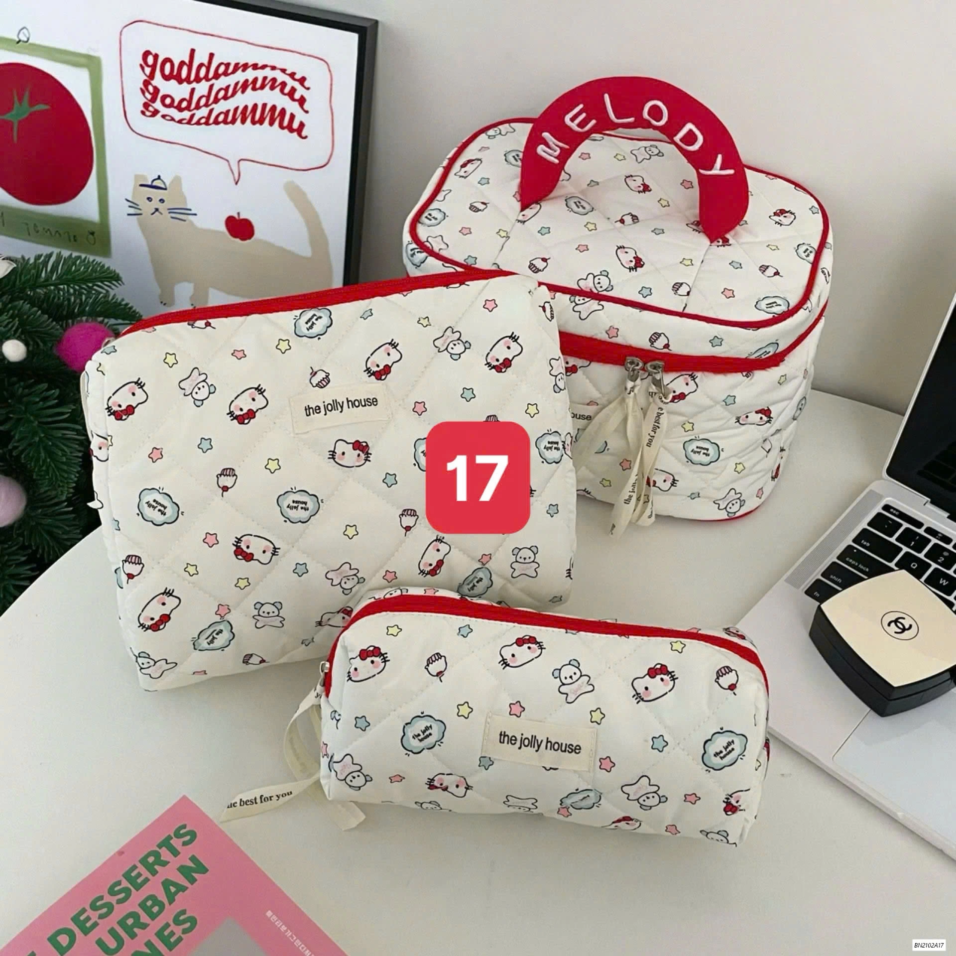 BỘ 3 TÚI ĐỰNG MỸ PHẦM TRẦN HOA TIẾT