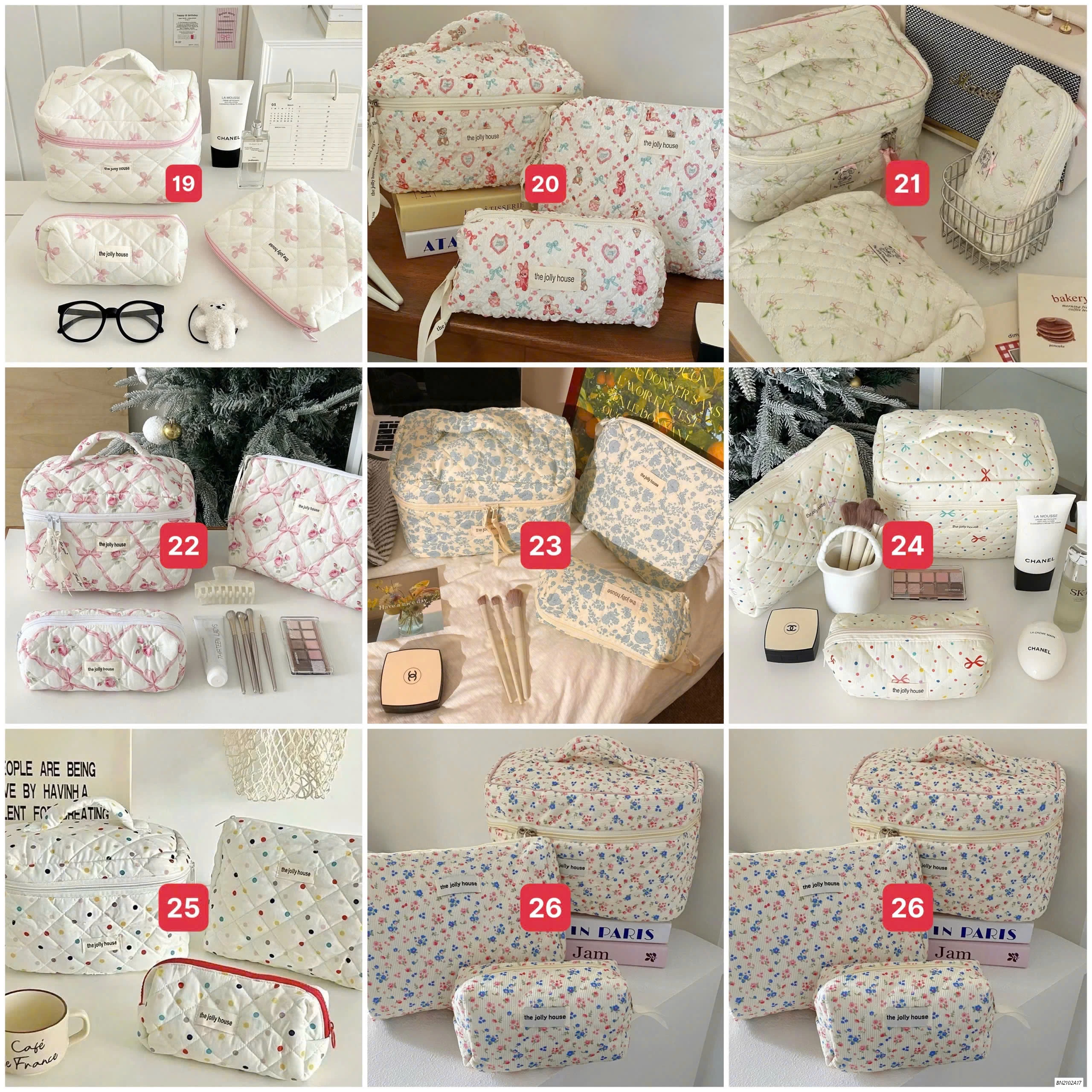 BỘ 3 TÚI ĐỰNG MỸ PHẦM TRẦN HOA TIẾT