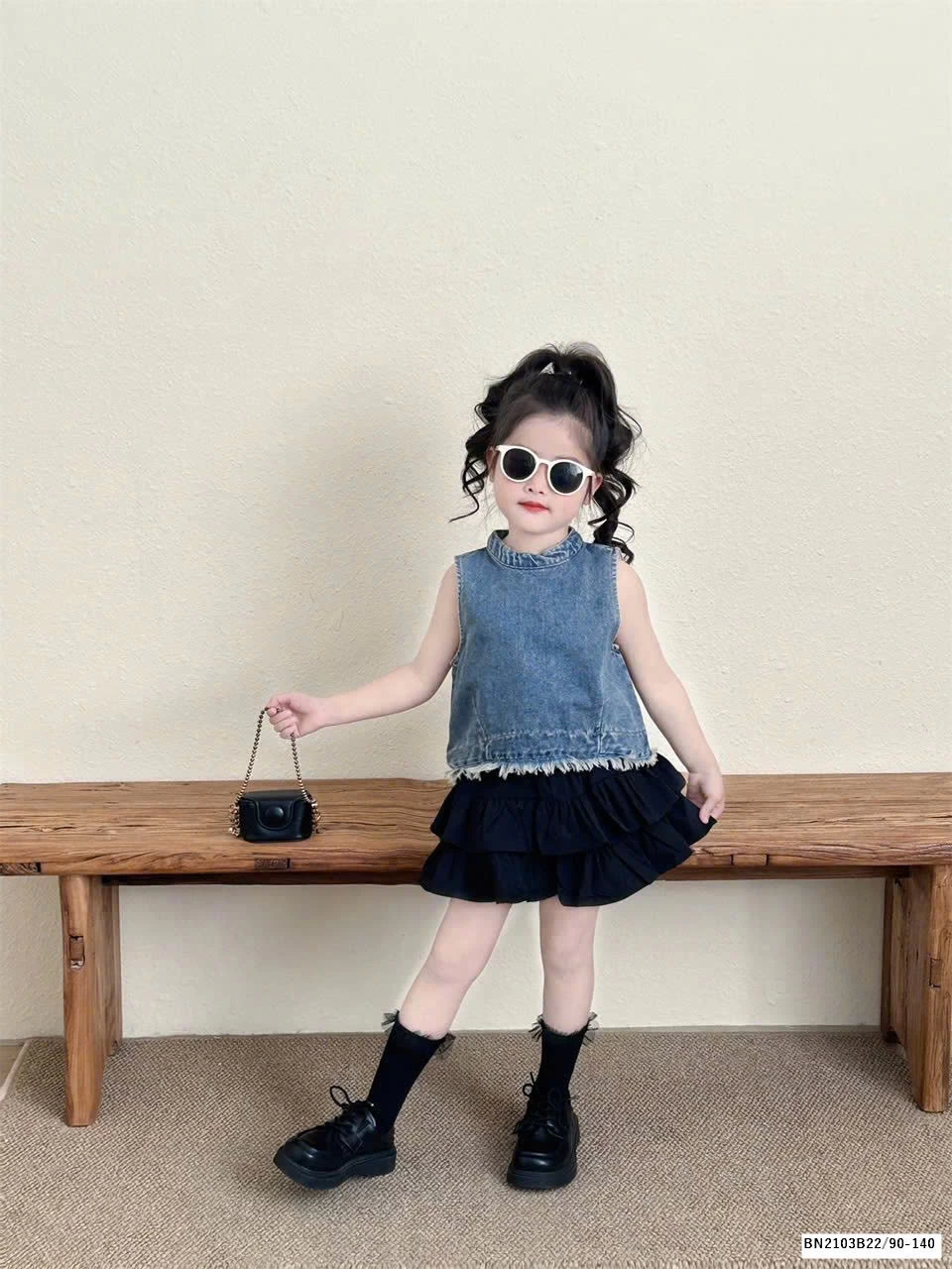 SET ÁO JEAN SÁT NÁCH MIX CHÂN VÁY TẦNG BG