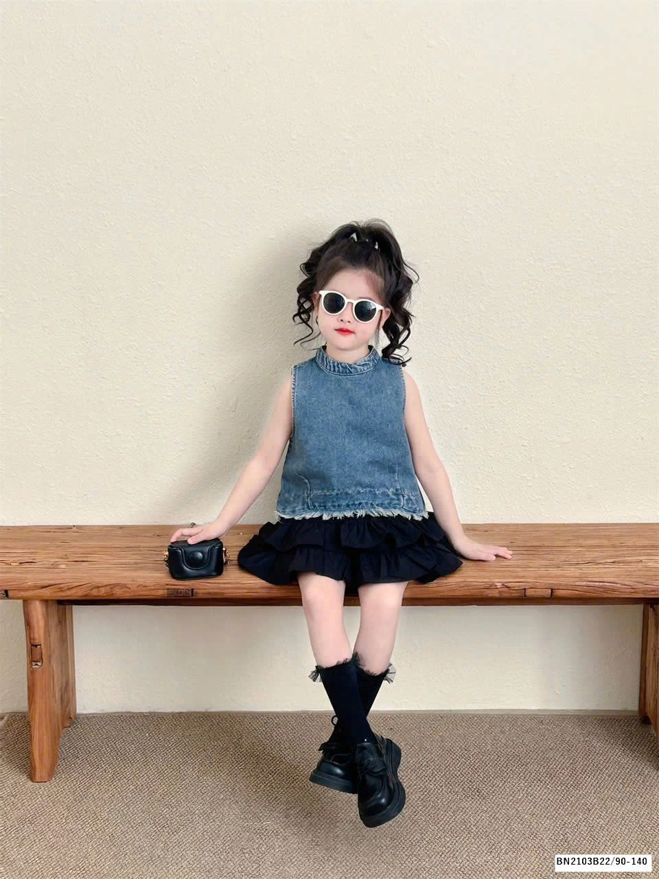 SET ÁO JEAN SÁT NÁCH MIX CHÂN VÁY TẦNG BG