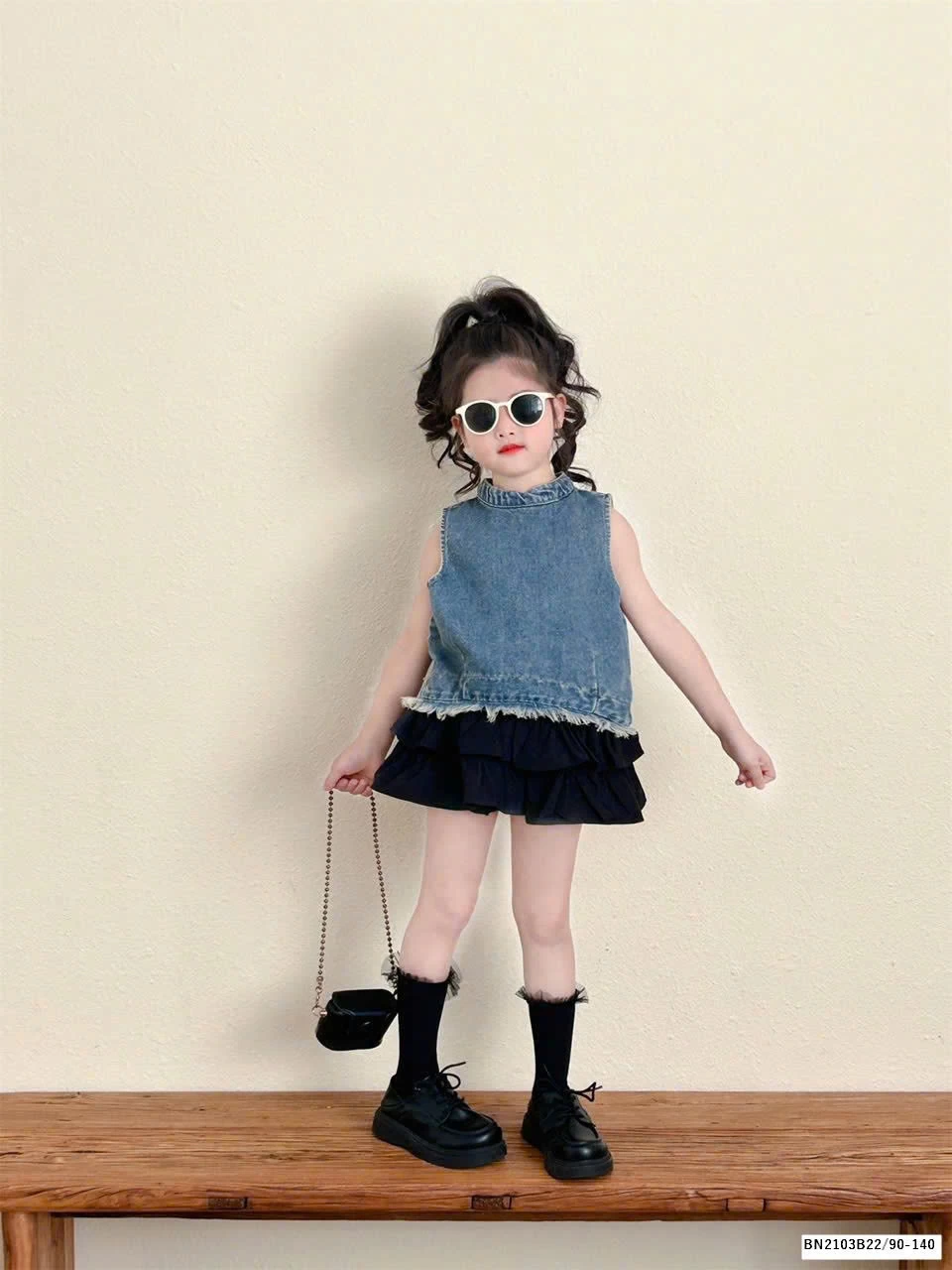 SET ÁO JEAN SÁT NÁCH MIX CHÂN VÁY TẦNG BG