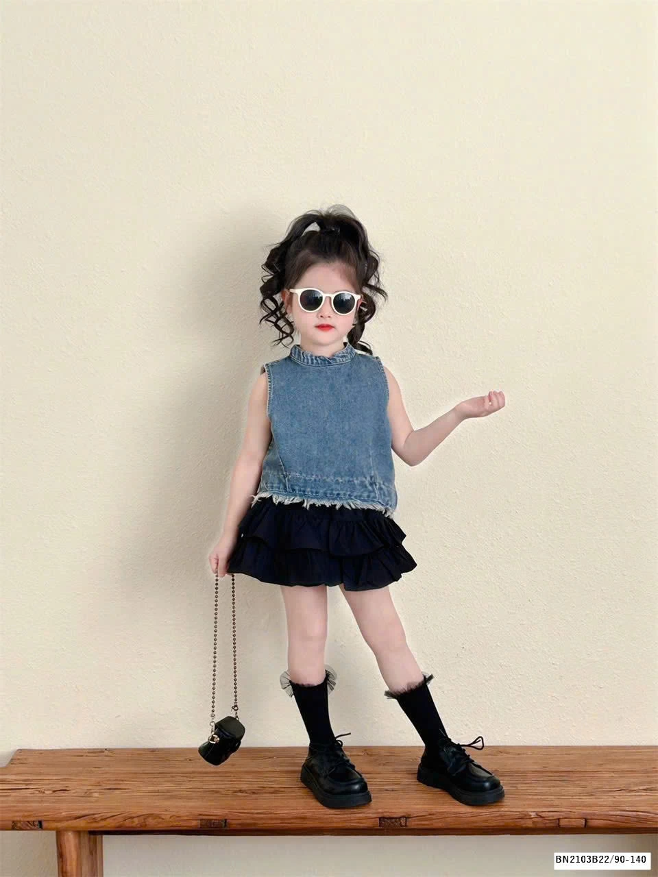 SET ÁO JEAN SÁT NÁCH MIX CHÂN VÁY TẦNG BG