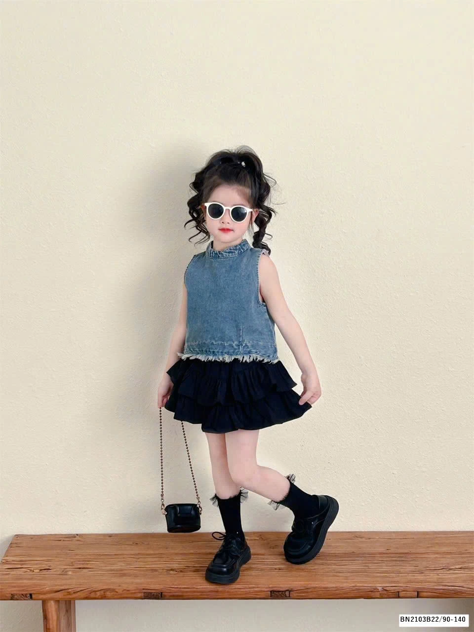 SET ÁO JEAN SÁT NÁCH MIX CHÂN VÁY TẦNG BG