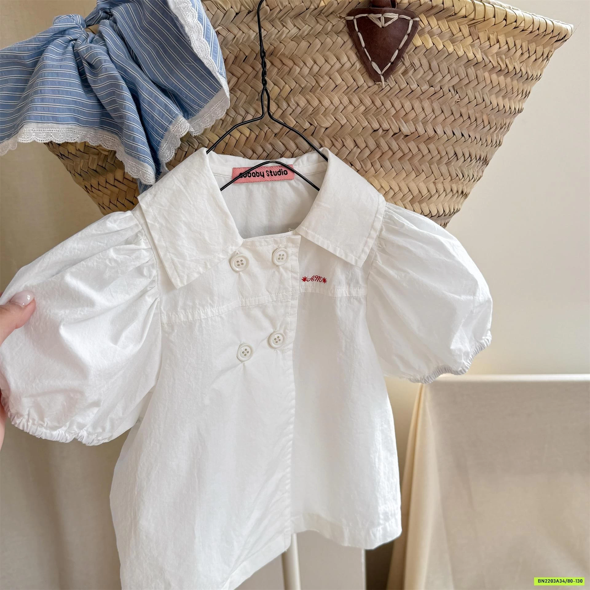 SƠ MI TAY BỒNG CỔ VUÔNG KIỂU PHÁP ADBABY