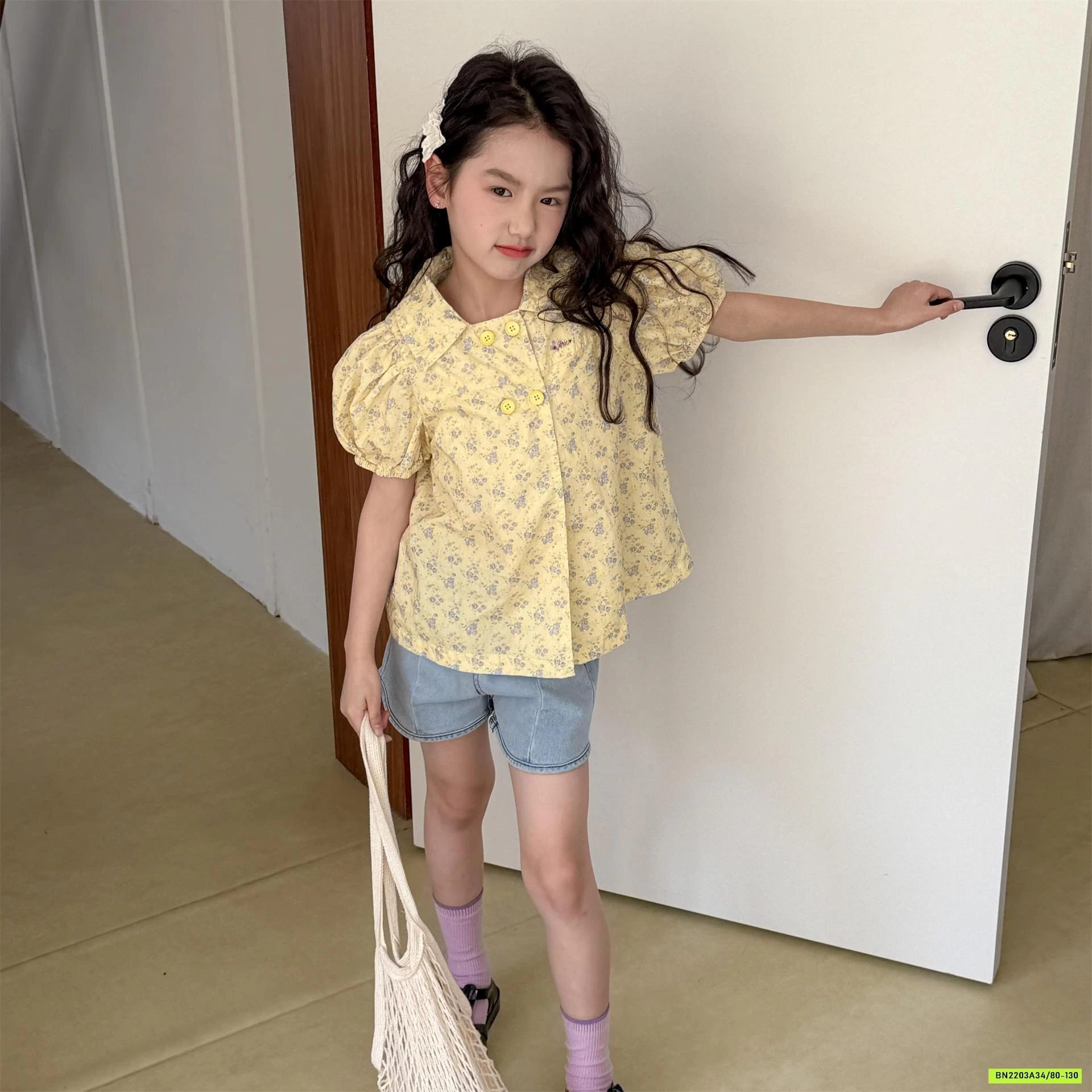 SƠ MI TAY BỒNG CỔ VUÔNG KIỂU PHÁP ADBABY