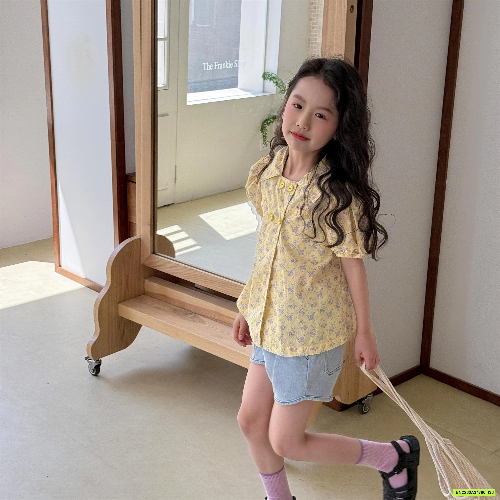 SƠ MI TAY BỒNG CỔ VUÔNG KIỂU PHÁP ADBABY