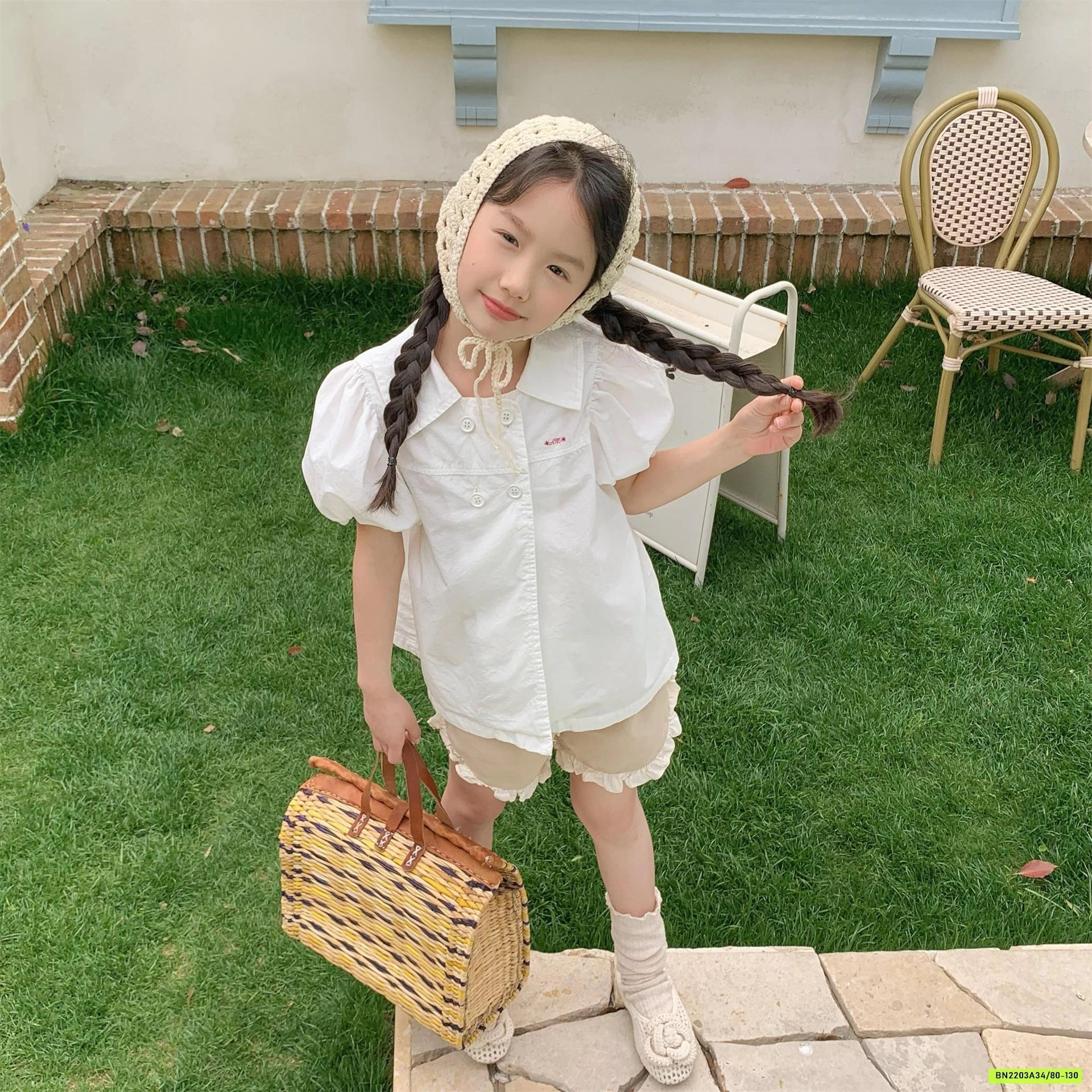 SƠ MI TAY BỒNG CỔ VUÔNG KIỂU PHÁP ADBABY