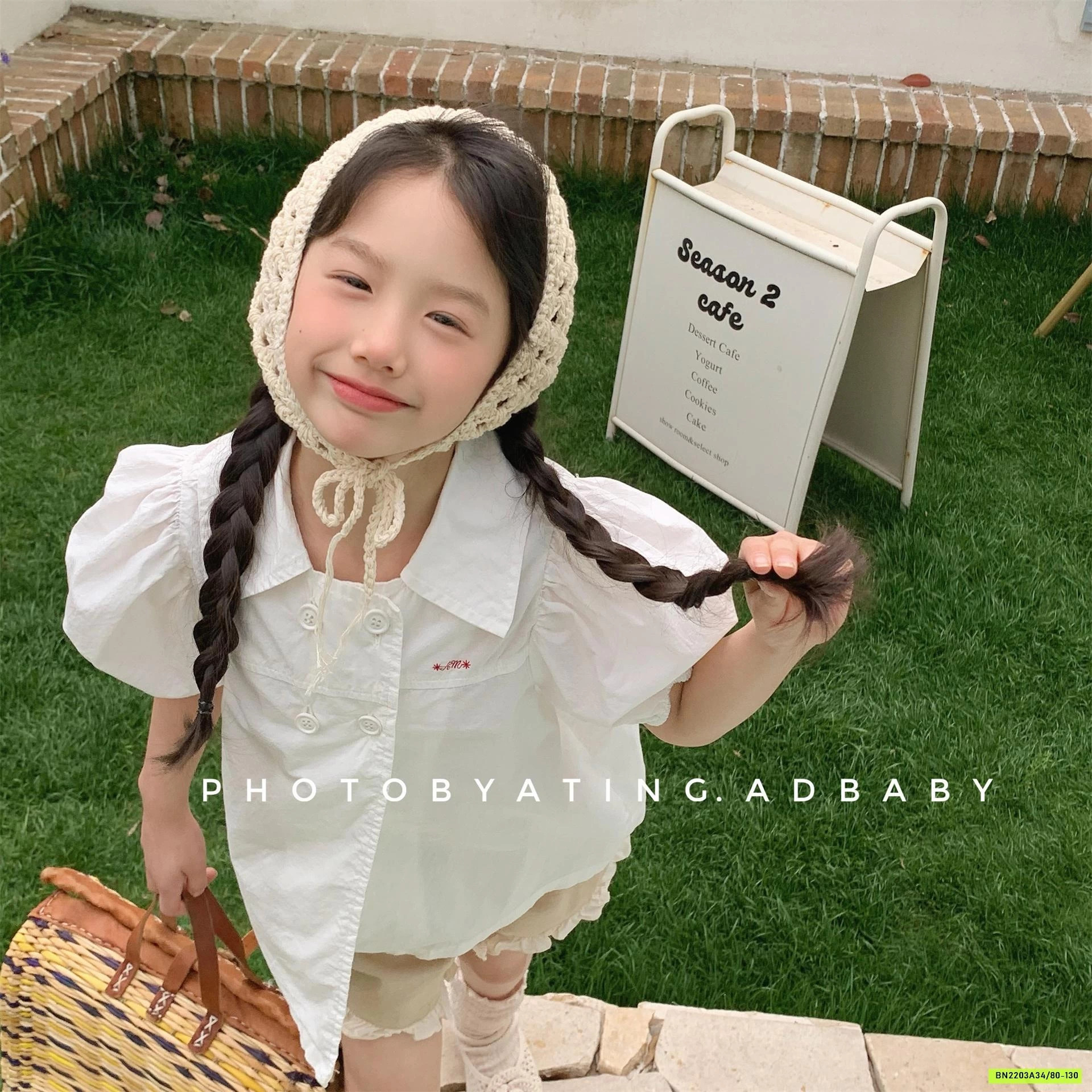 SƠ MI TAY BỒNG CỔ VUÔNG KIỂU PHÁP ADBABY