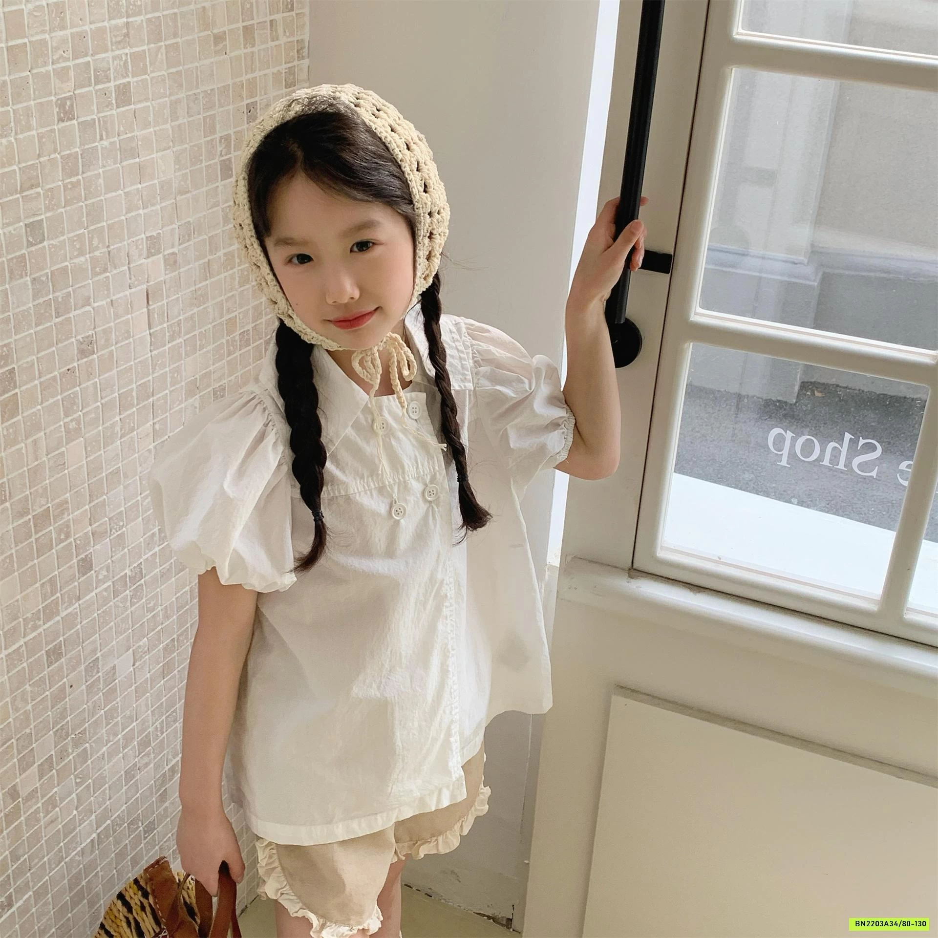 SƠ MI TAY BỒNG CỔ VUÔNG KIỂU PHÁP ADBABY