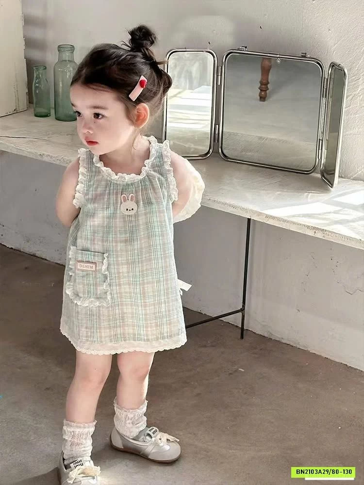 ĐẦM SUÔNG CARO XANH VIỀN BÈO