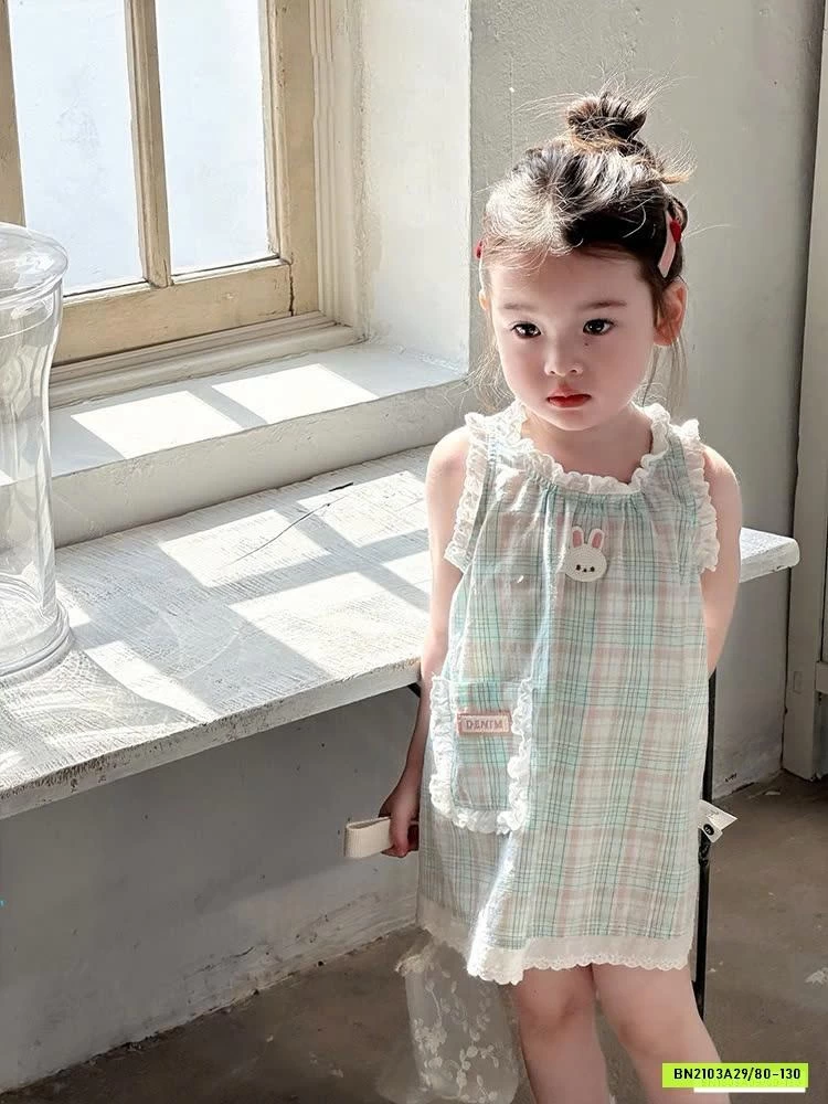 ĐẦM SUÔNG CARO XANH VIỀN BÈO